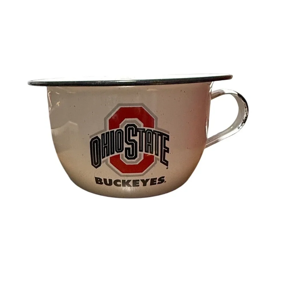 Ohio State Buckeyes Enamel Mug Large Speckled White Red‎ Black Vintage Style 6in